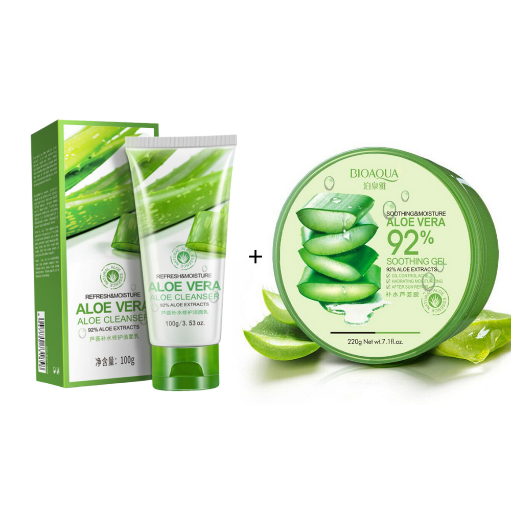 Пенка для умывания Aloe Vera Cleanser + Увлажняющий гель BIOAQUA Aloe Vera 92%